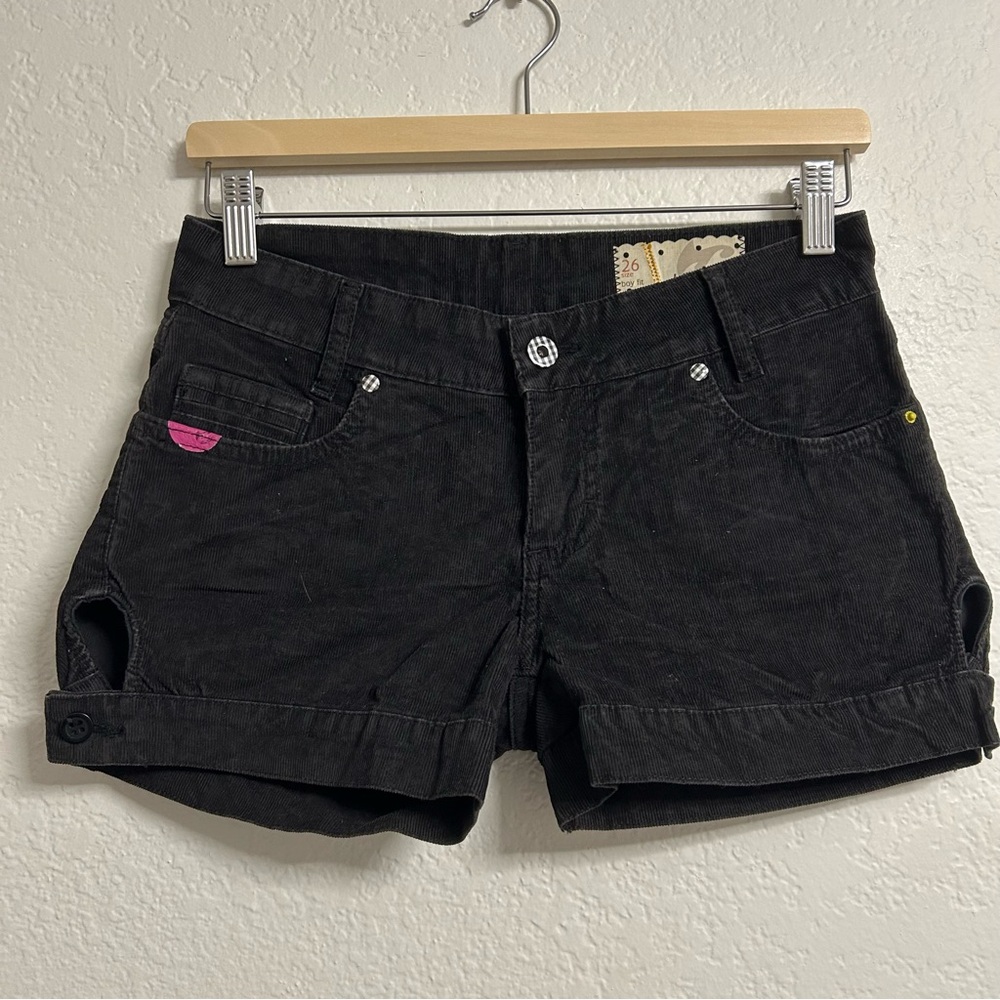 Billabong Black Corduroy Shorts Size 26 Boy Fit | Cotton Lycra Cuffed Casual